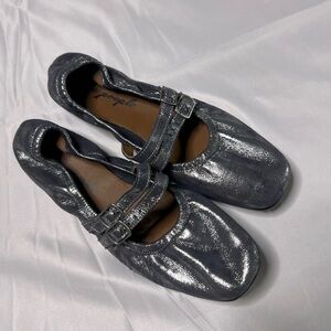 Free People Gemini Ballet Flats Mary Jane Metallic, size 8